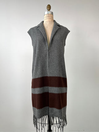 Chocolate striped grey sleeveless blazer (XS/S)