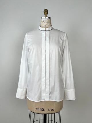 Blouse tuxedo blanche à liserés métallisés (6)