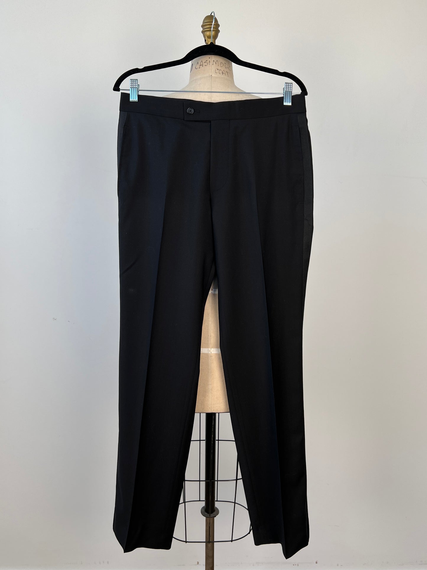 Pantalon tuxedo homme en laine vierge noire (M)