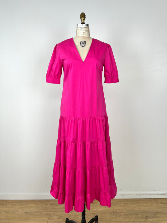 Robe à volant en coton glacé fuchsia (6)