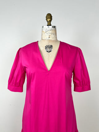 Robe à volant en coton glacé fuchsia (6)