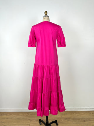 Robe à volant en coton glacé fuchsia (6)