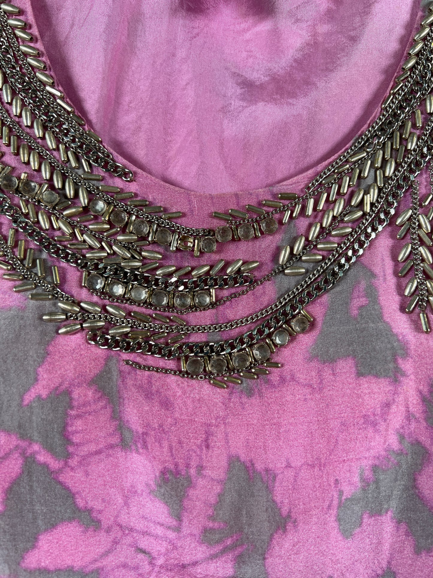 Top en coton lilas marbré gris à encolure bijoux IMP* (XXS)