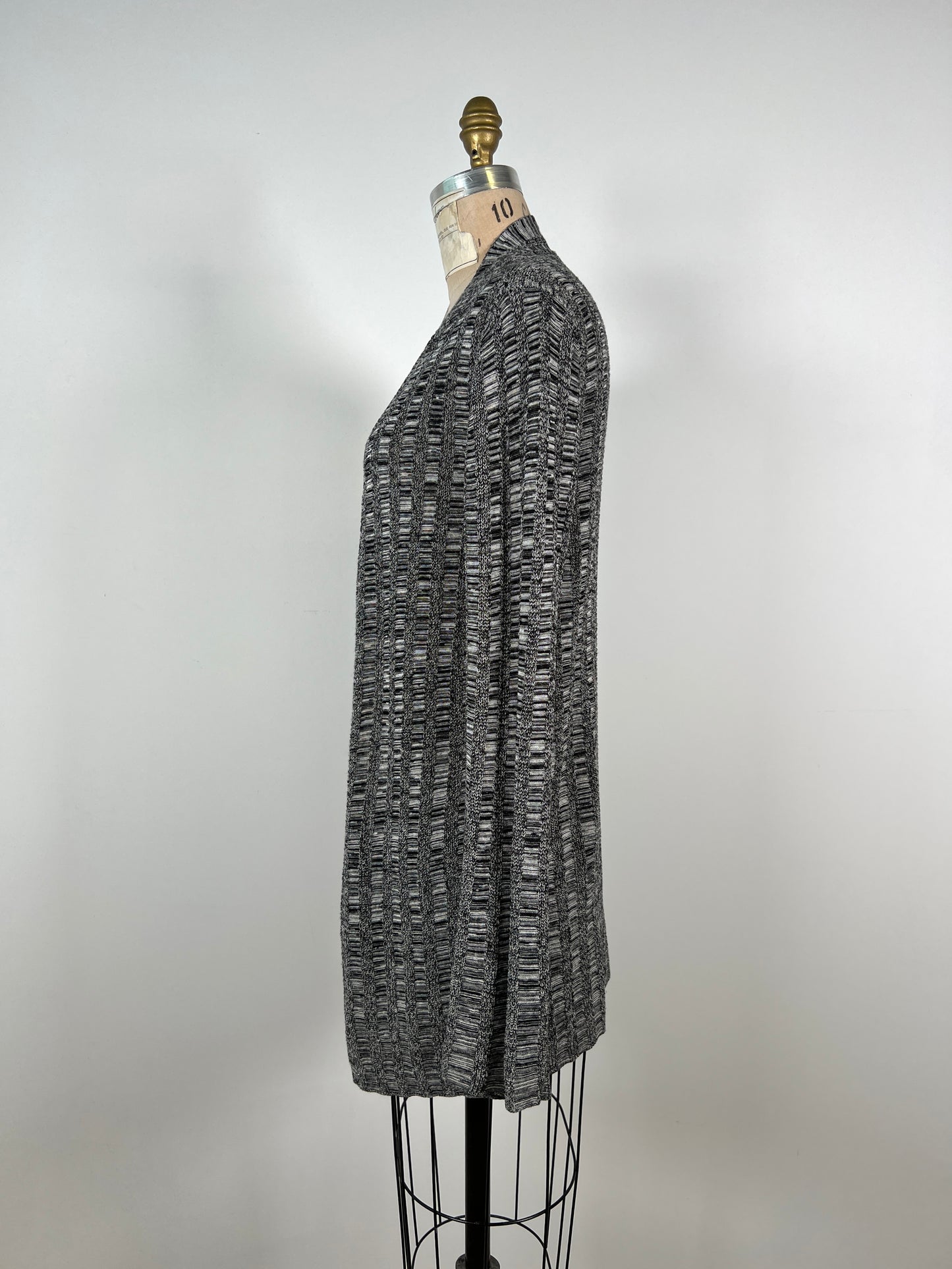 Veste en tricot de soie et lin chiné noir et blanc (S)