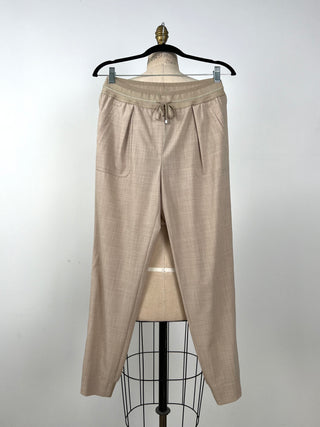 Chic almond jogger pants with gold metallic waistband 6 VERYSMART