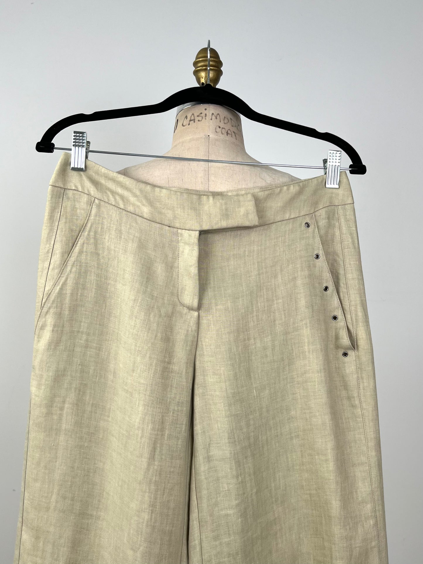 Pantalon greige en pur lin à oeillets décoratifs (XS et L)