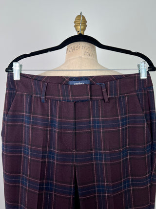 Pantalon en tricot tartan bourgogne (8)