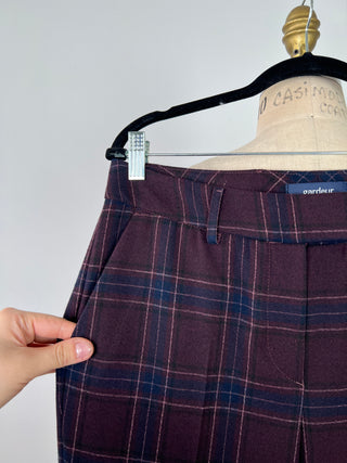 Pantalon en tricot tartan bourgogne (8)