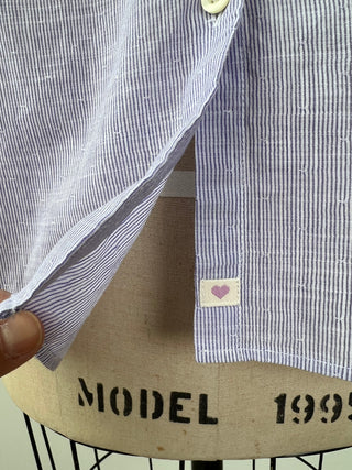 Chemisier en coton blanc à rayures mauve (6)