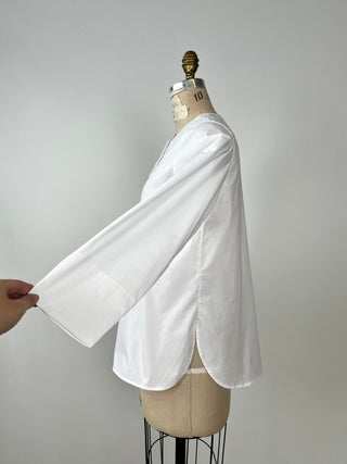 Blouse en coton blanc à plastron broderies (XS)