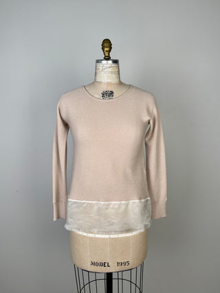 Sand Cashmere Sweater with Silk Hem (XXS)