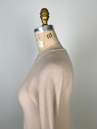 Sand Cashmere Sweater with Silk Hem (XXS)