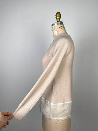 Sand Cashmere Sweater with Silk Hem (XXS)