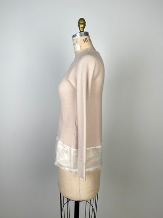 Sand Cashmere Sweater with Silk Hem (XXS)