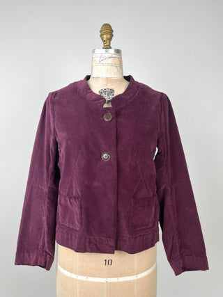 Veste droite en velours lisse aubergine (6)