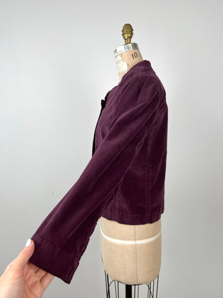 Veste droite en velours lisse aubergine (6)