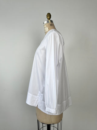 Blouse trapèze en coton glacé blanc (6)