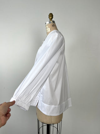 Blouse trapèze en coton glacé blanc (6)