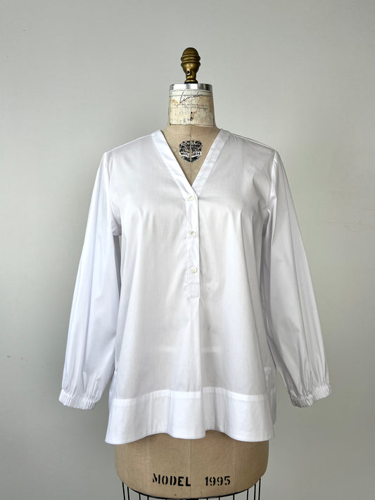 Blouse trapèze en coton glacé blanc (6)