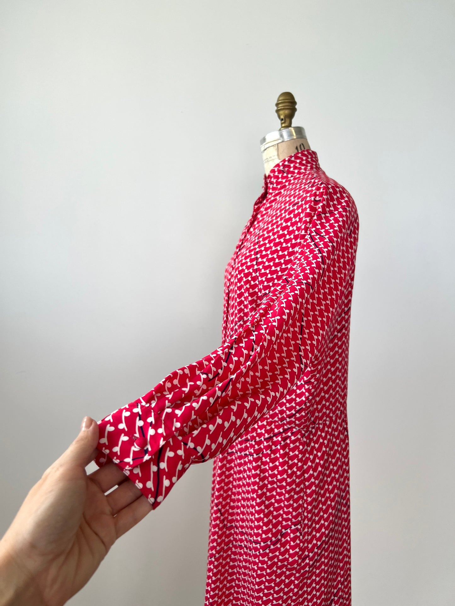 Robe vintage rose/rouge imprimée blanc et marine (14)