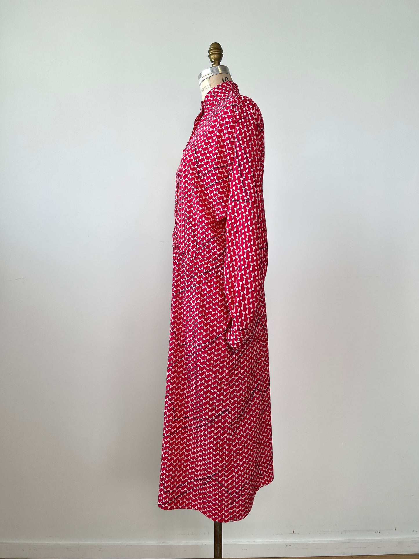 Robe vintage rose/rouge imprimée blanc et marine (14)