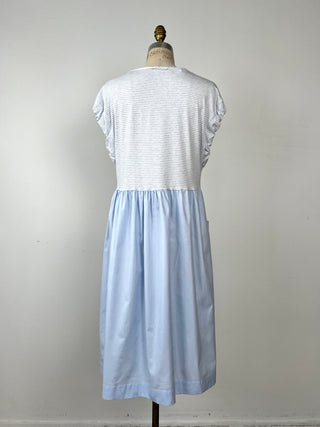 Robe bi-matière ciel et rayée crème (6)