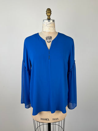 Blouse bleue à manches diaphanes lavable (10)