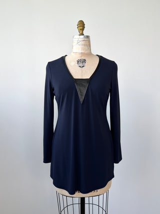 Navy blouse with black contrasting collar (S)