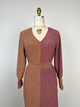 Robe scintillante métallisée cuivre et rose lavable (XS à XL)