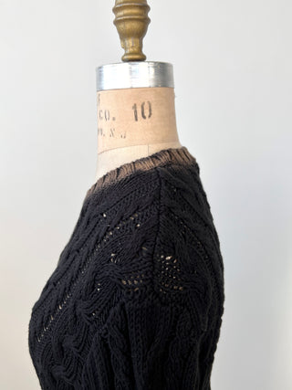 Black pure cotton contrasting cable sweater (4 to 12)