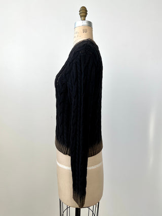 Black pure cotton contrasting cable sweater (4 to 12)