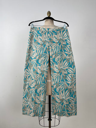 Pantalon turquoise floral lavable (XS+S)