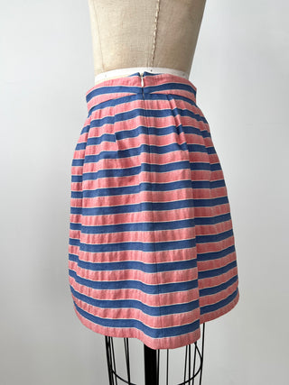 Jupe mini évasée corail à bandes bleues (S)
