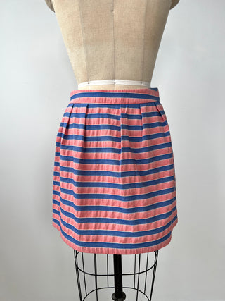 Jupe mini évasée corail à bandes bleues (S)