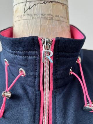 Veste marine sans manches à fermeture éclair et cordons rose (10)