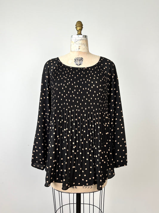 Blouse plissée évasée noire à pois sable (12+14)