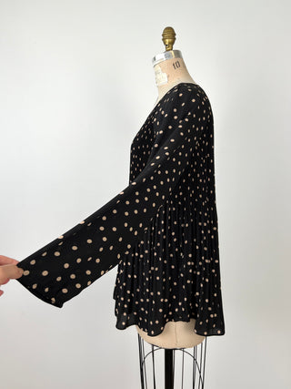 Blouse plissée évasée noire à pois sable (12+14)