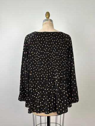 Blouse plissée évasée noire à pois sable (12+14)