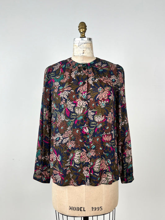 Blouse marine à impressionisme floral (4-10-12-14)