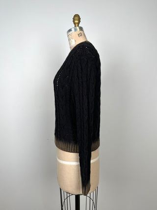 Black pure cotton contrasting cable sweater (4 to 12)