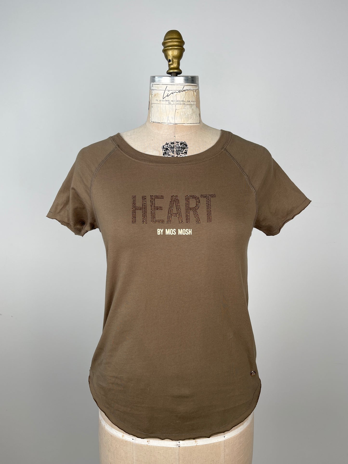 T-shirt kaki à strass HEART en pur coton biologique (XS)