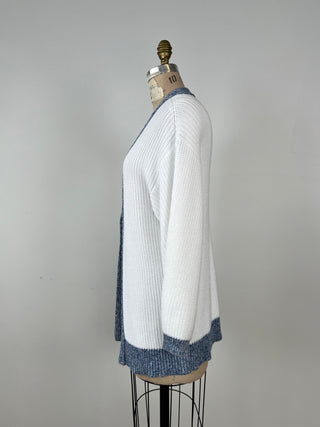 Veste en tricot blanc à bordures bleues (6)