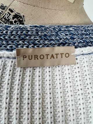 Veste en tricot blanc à bordures bleues (6)