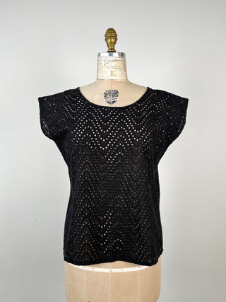 Black top in washable black English embroidery (8 and 10)