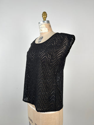 Black top in washable black English embroidery (8 and 10)