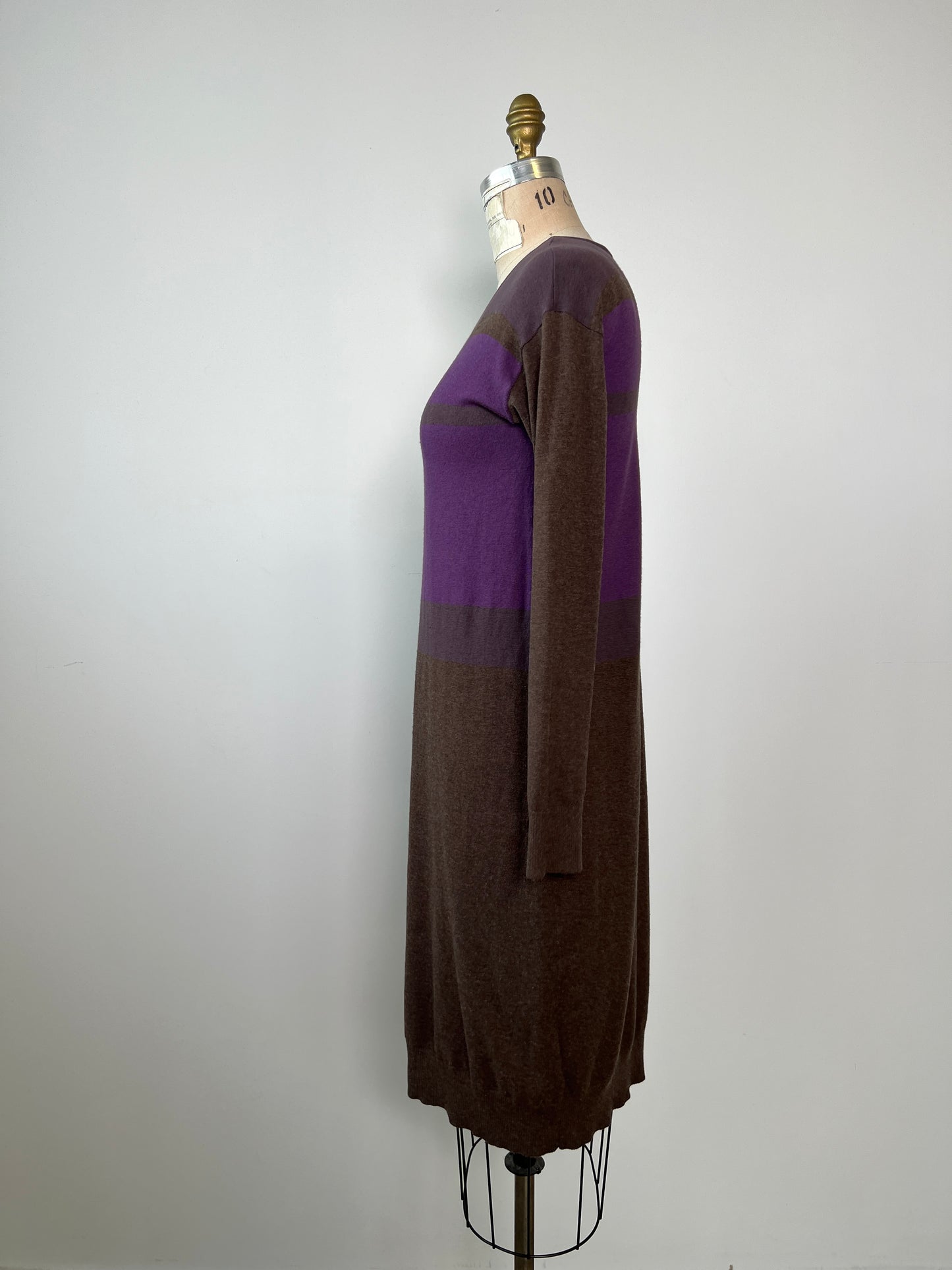 Robe chandail en tricot de soie et laine choco et mauve (S/M)
