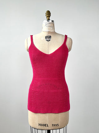 Fuchsia linen knit camisole with loops (6)