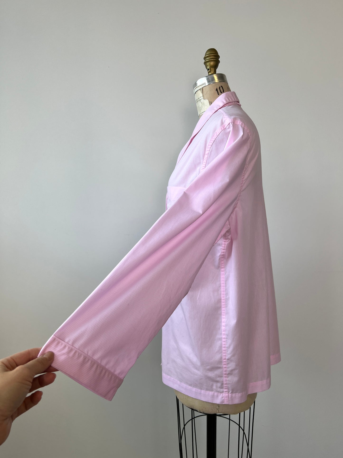 Chemisier pyjama à rayures rose et blanc (L)