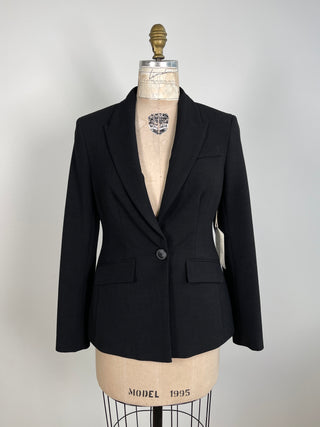 Blazer cintré noir en tissage surpiqué (4 et 6)