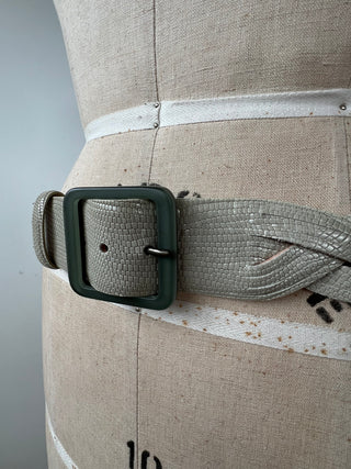 Ceinture en cuir aspect phyton vert minéral (8)